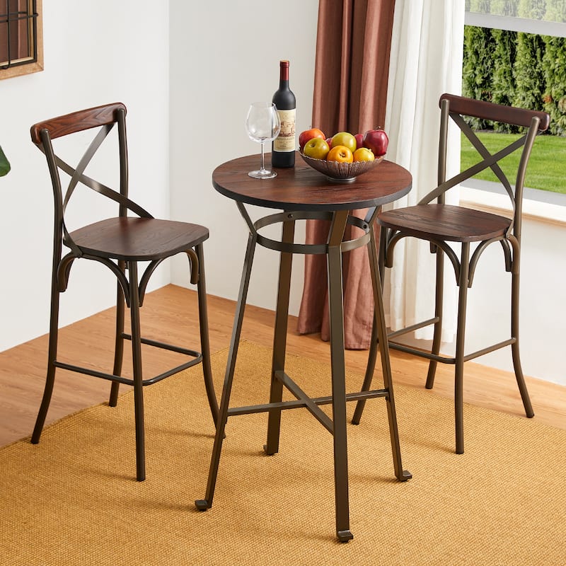 Glitzhome 41"H Rustic Steel Pub/Bar Table with Elm Wood Round Top