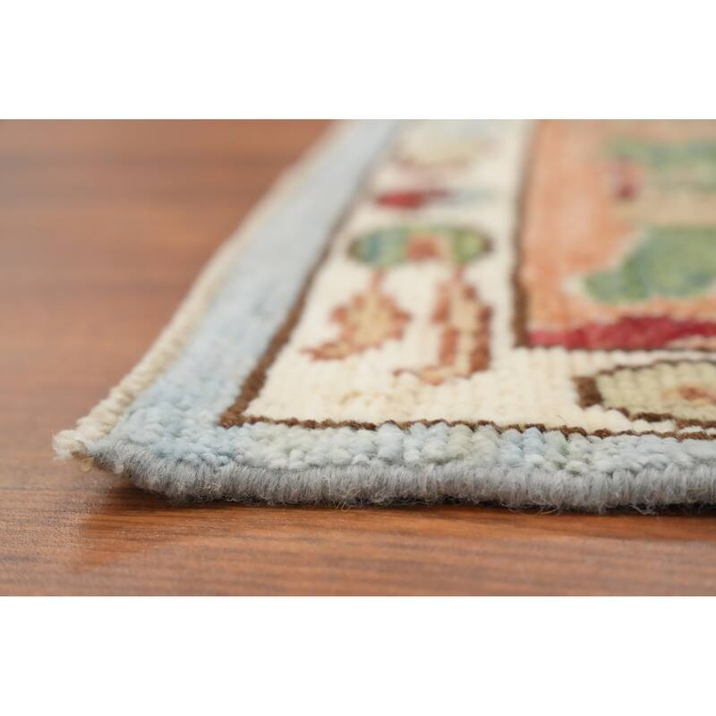 Hand Knotted Oriental 100% Wool Carpet Transitional Floral Navy Blue & Blues Oushak Area Rug - 9' 8'' X 8' 2''