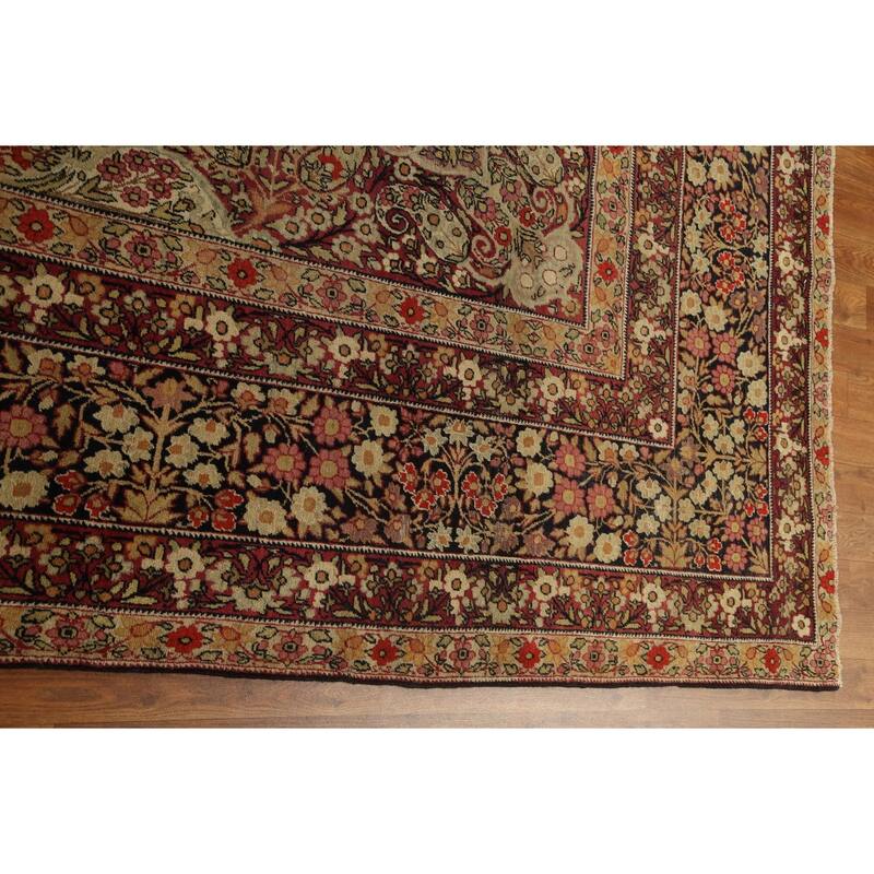 Pre-1900 Antique Kerman Lavar Persian Area Rug Handmade Wool Carpet - 9'2" x 13'5"