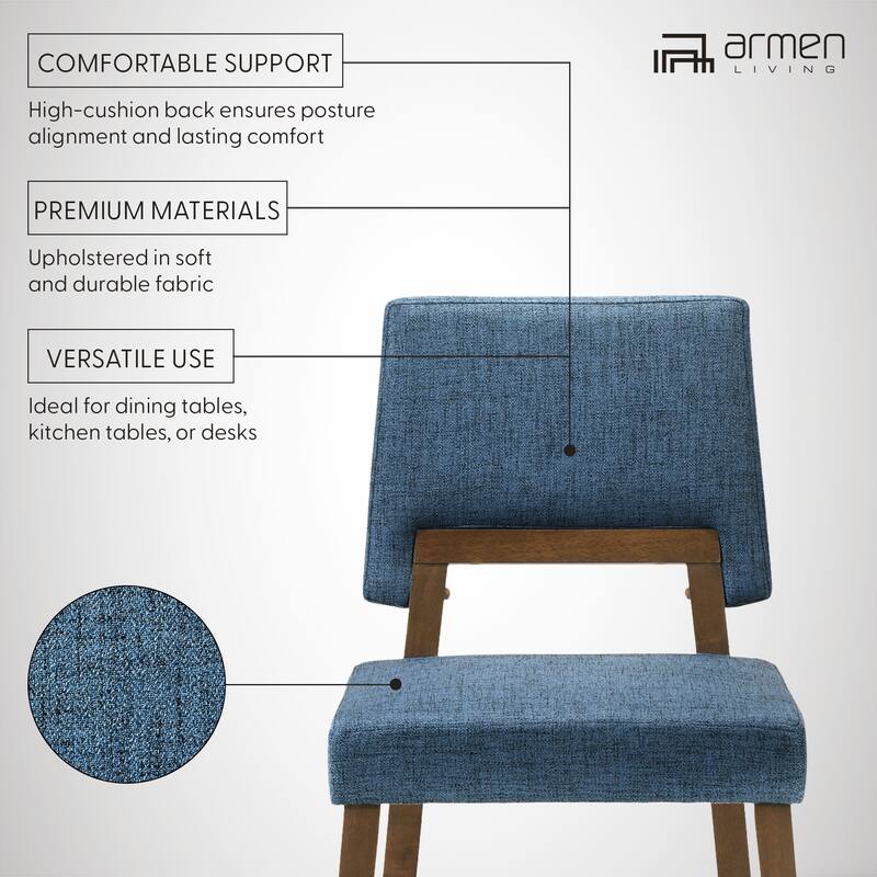 Channell Mid-Century Modern Upholstered Wood Dining Chairs - Set of 2