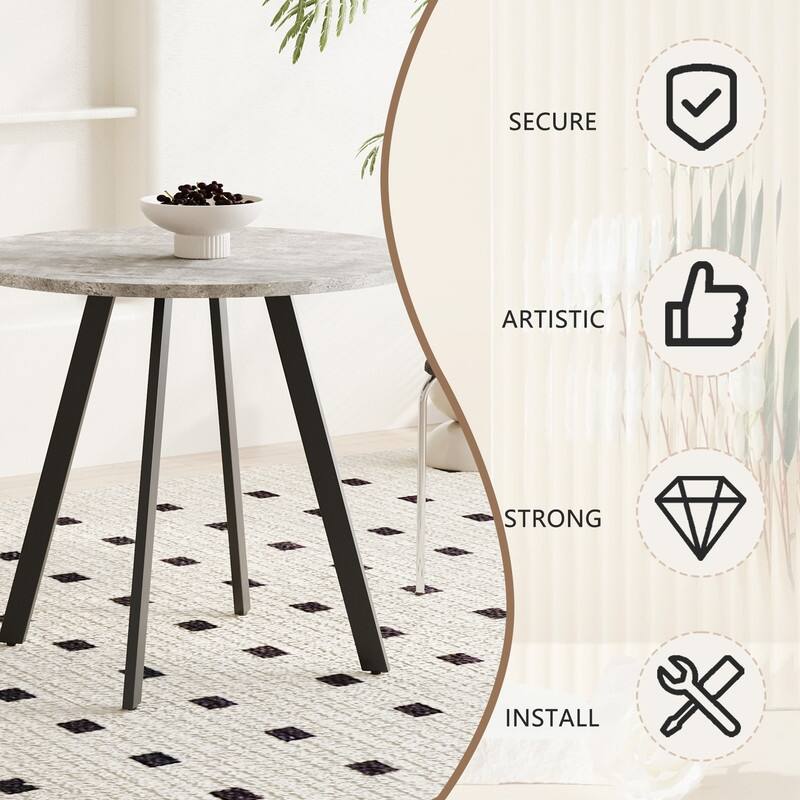 Modern minimalist 31.5 inches circular dining table, gray cement texture
