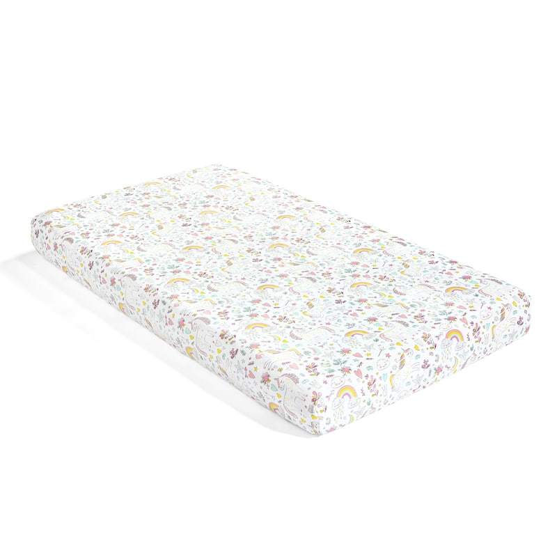 Lush Decor Baby Unicorn Heart Rainbow Micro Mink Fitted Crib Sheet, 2 Pack - 52"x 28" x 9"