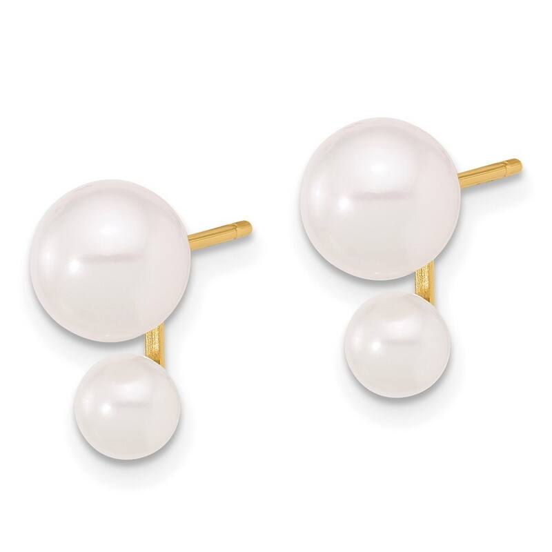 Curata 14k Yellow Gold 4-5mm and 6-7mm White Akoya Cultured Pearl Post Earrings (11.9x6.4mm)