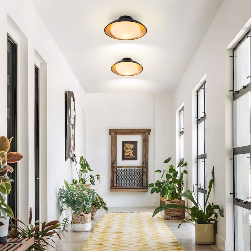 Starsky 1-light 15in. Bowl Ceiling Light Frosted Glass Shade Semi Flush Mount - Black