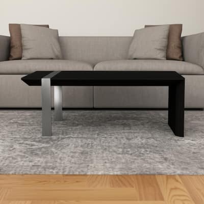 HomeRoots 48" Black And Silver Wood And Stainless Steel Distressed Sled Coffee Table - 48 in. x 17 in. x 24 in.
