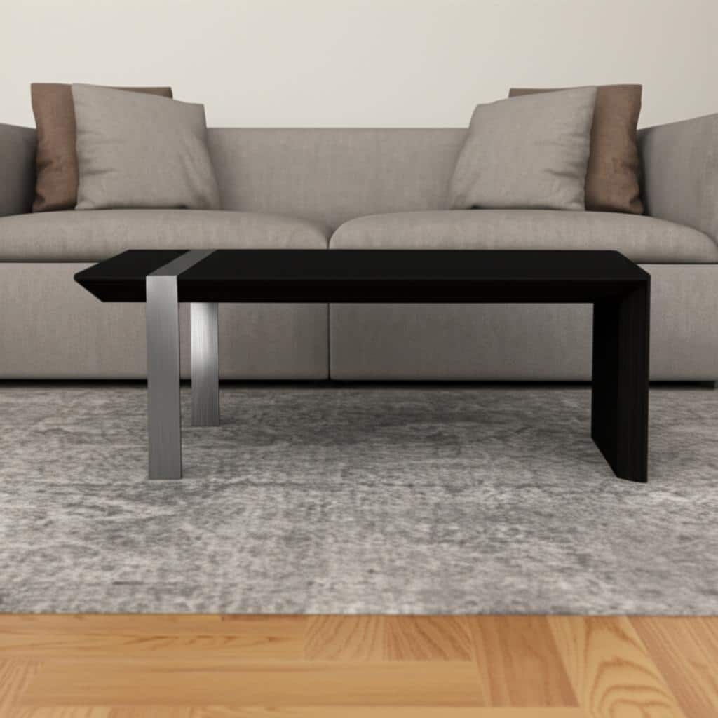 HomeRoots 48" Black And Silver Wood And Stainless Steel Distressed Sled Coffee Table - 48 in. x 17 in. x 24 in.