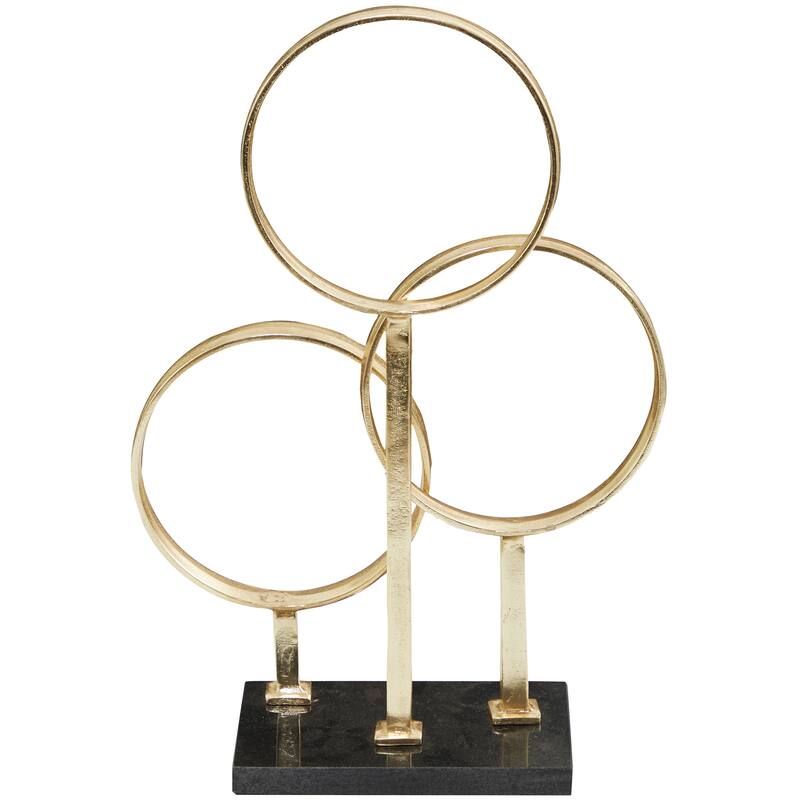 Aluminum Metal Abstract 3 Rings Sculpture with Black Base - Gold - CosmoLiving by Cosmopolitan - 6"W x 14"L x 21"H