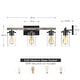 preview thumbnail 3 of 9, 22 in. 3-Light Natural Iron and Distressed Faux Wood Industrial Farmhouse Bathroom Vanity Light with Clear Glass Shades - 22"L