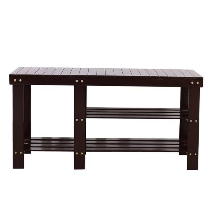 90cm Strip Type Bamboo Stool Shoe Rack with Boots Compartment Coffee - 35.43 x 11.02 x 17.72