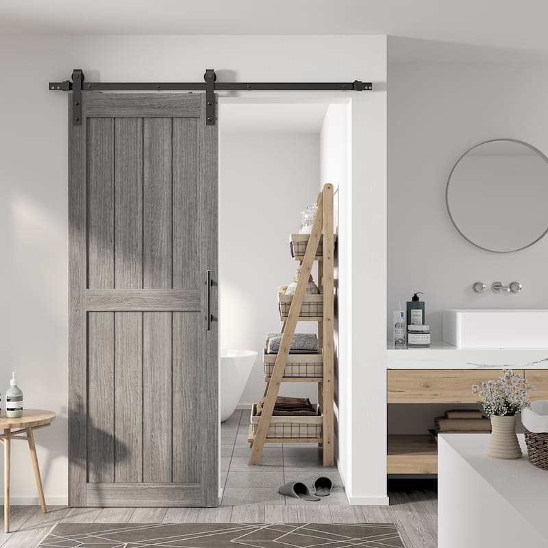 Sanding 30in./32in./36in./42in./48in.x 84in.MDF Barn Door With Sliding Hardware Kit ,Covered with Water-Proof PVC Surface