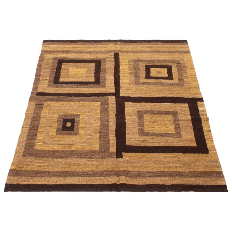 ECARPETGALLERY Flat-Weave Natural Brown Wool Tapestry Kilim - 5'0 x 6'7