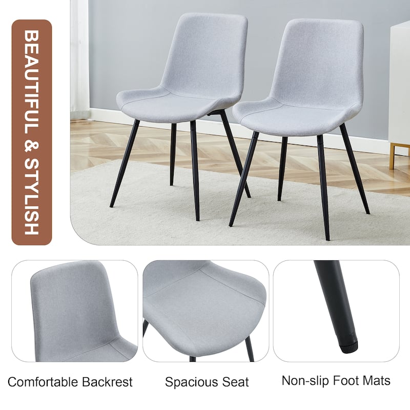 Roomfitters Linen Cotton Dining Chairs with Widened Curved Seat, Integrated Back, Set of 4 for Dining Room