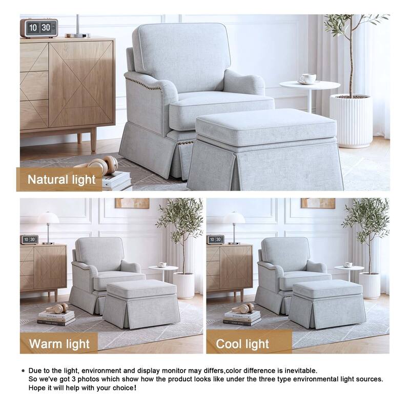Modern Chenille Swivel Armchair and Storage Ottoman