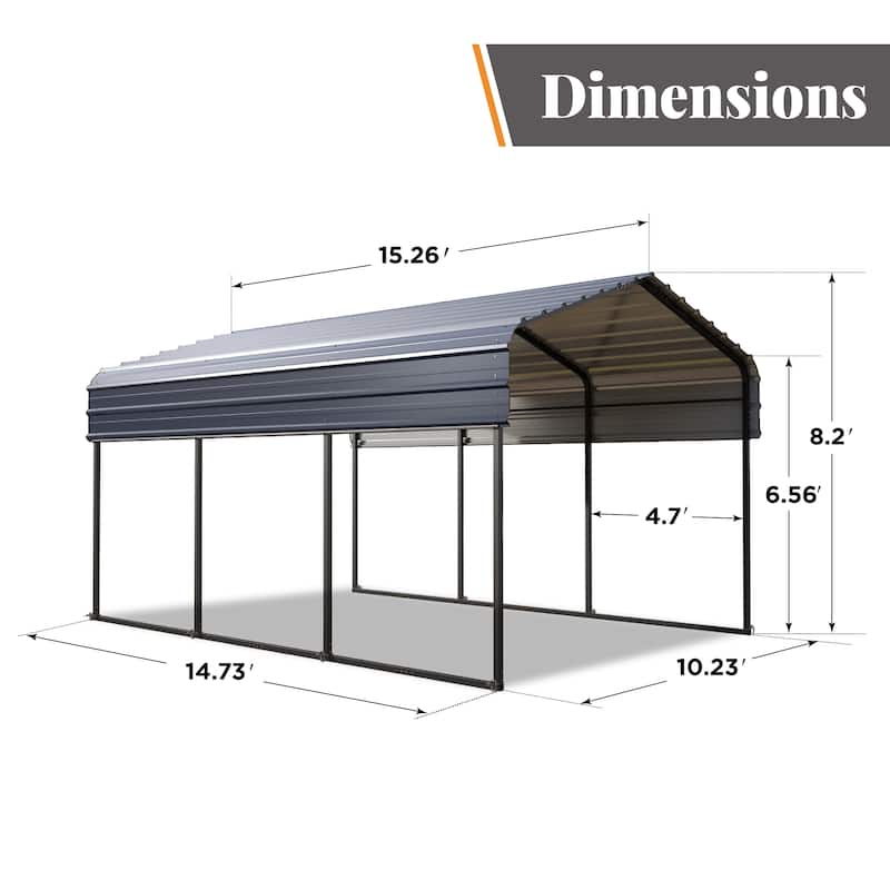 MAISON ARTS Heavy Duty Metal Carport with Galvanized Steel Roof for Cars, Boats, and Tractors