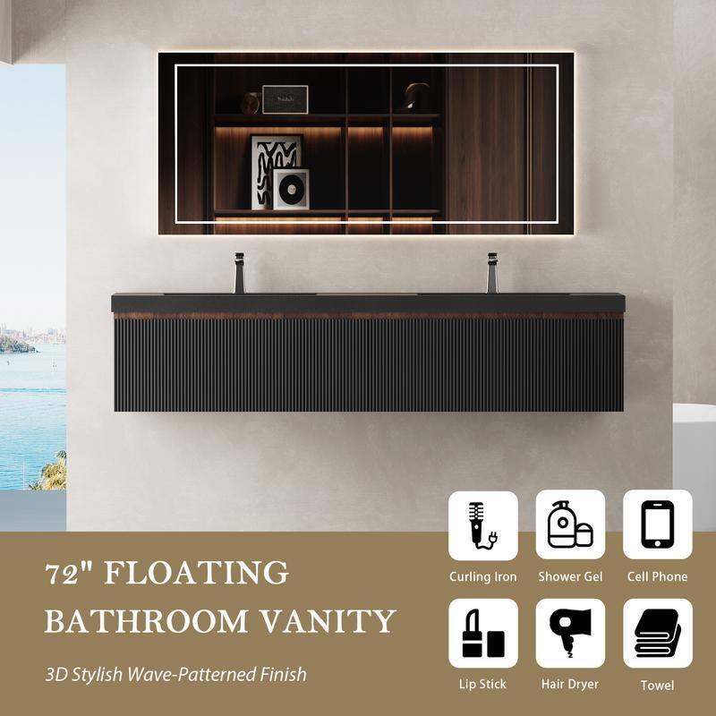 ABRUZZO Floating Vanity with Integrated Top Sink Soft-Close Wall-Mount Bathroom Cabinet