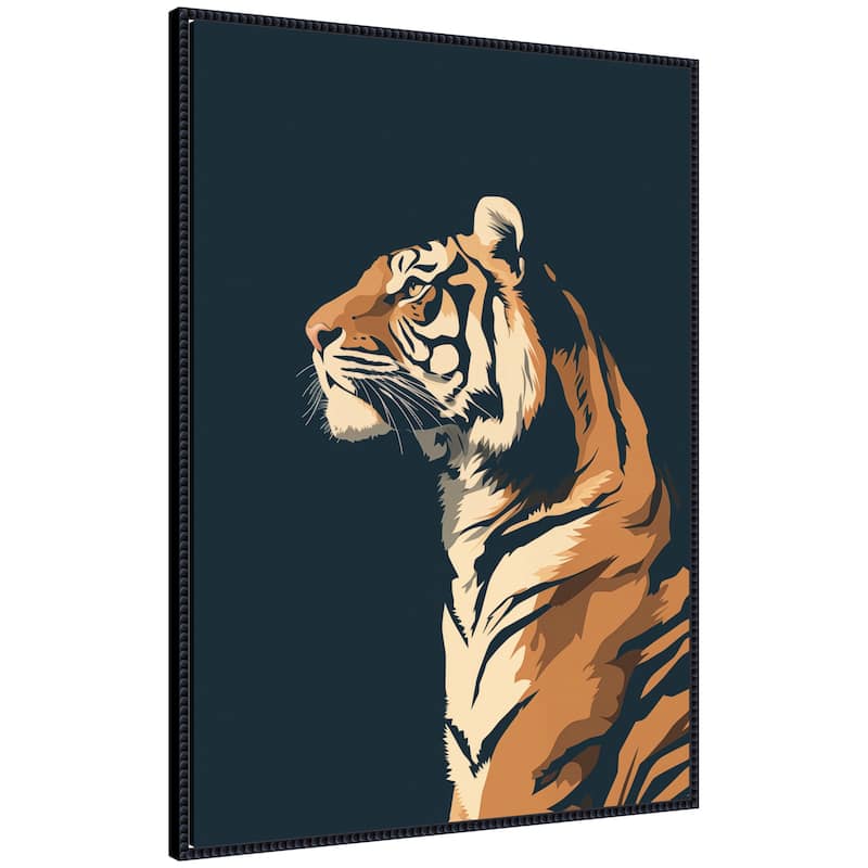 Kate and Laurel Navy Tiger by The Creative Bunch Studio Framed Canvas Wall Art Print - 28x38 - Black