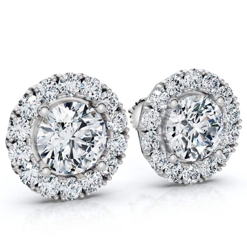 2 1/2Ct Diamond Halo Studs Gold Lab Grown Women's Earrings