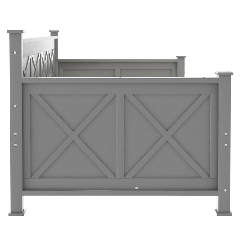 Modern Twin Daybed with X-Frame & 2 Large Drawers, Rustic Style, Gray