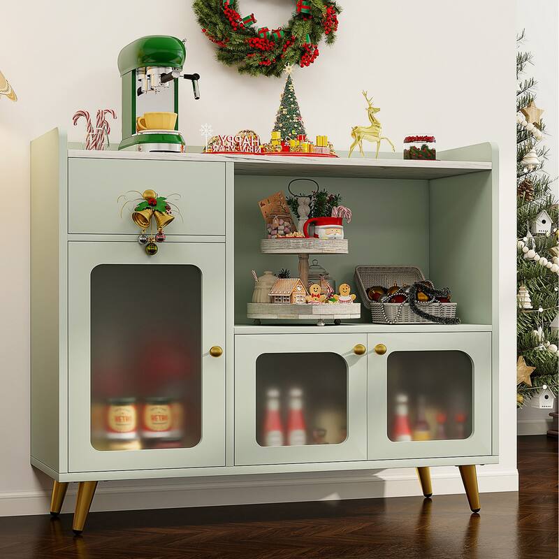 Sideboard Buffet Cabinets with Acrylic Door, Kitchen Storage Cabinets, Wood Coffee Bar Tables - Cyan