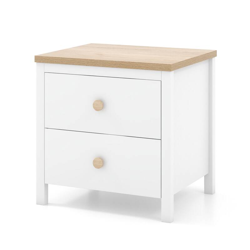 Gymax Nightstand Farmhouse Side End Table w/ Solid Wood Legs & 2