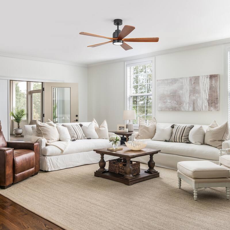 52 Inch Ceiling Fan with Blades 18W Three Color Dimmable Light Memory Function & Reversible Motor