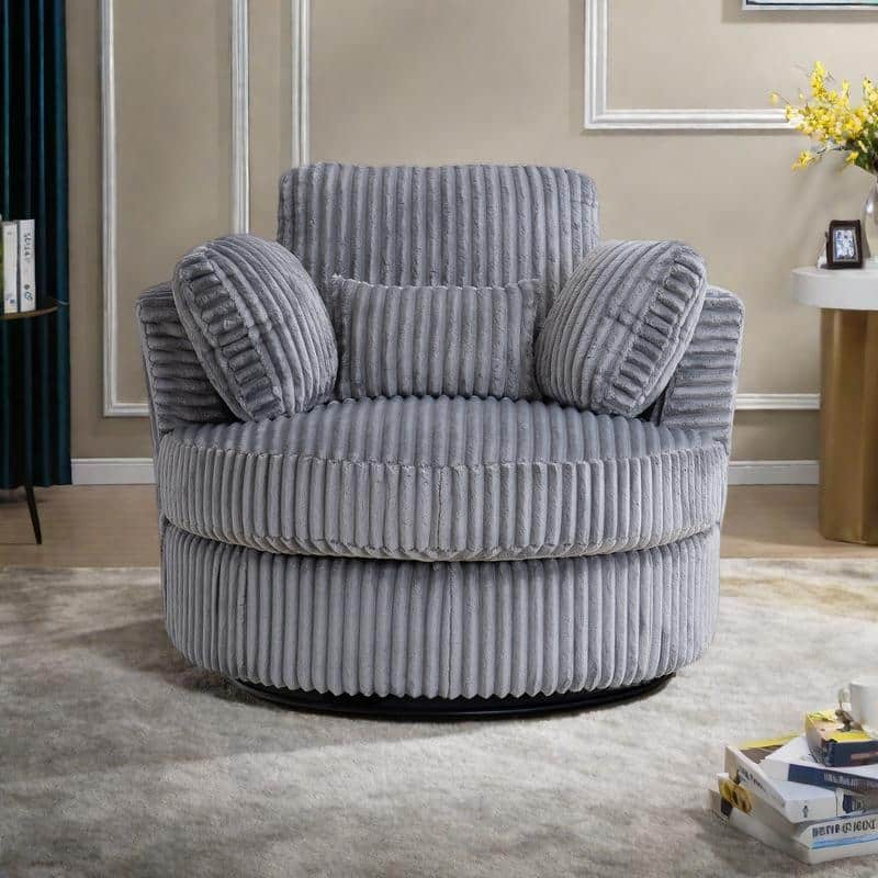 Corduroy 360° Swivel Barrel Chair with 4 Pillows and 400lb Weight Capacity - Gray
