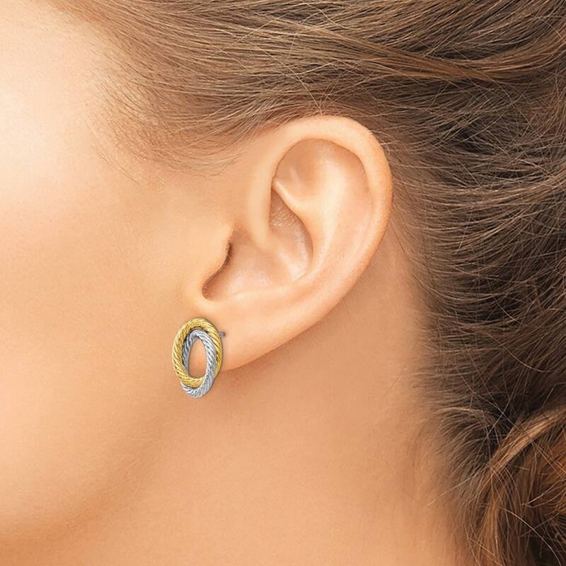 Curata 14k Two-tone Gold Textured Double Oval Post Earrings - 15x10mm
