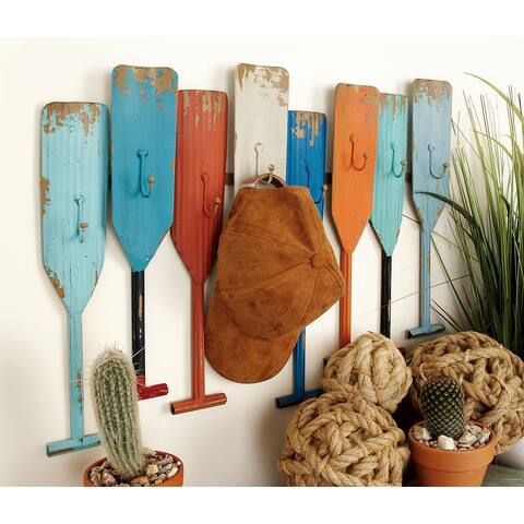 Multicolor Metal Coastal Oar Wall Hook Decor 20 x 26