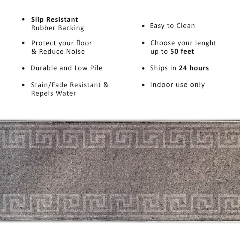 Custom Size Greek Design Gray 26 Inch Wide Non-Slip Stair Runner Rug
