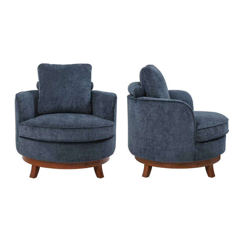 Modern Set of 2 Chenille Wooden Swivel Barrel Chair Upholstered Ergonomic Design