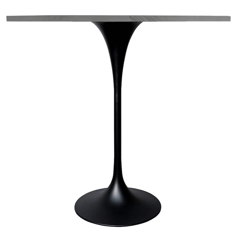 LeisureMod Verve Round Bar Dining Table with White Resin TableTop and Black Steel Base for Kitchen & Dining Room