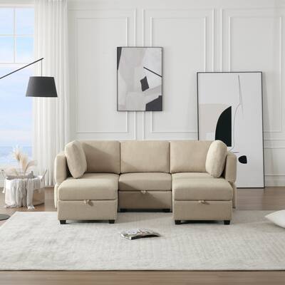 Chaise U Shaped Corner Sectional 5 Seater Modular Sofa with Storage Seats