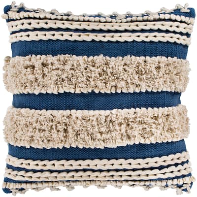 Rylie Navy Bohemian Braided Shag Poly Fill Throw Pillow (20" x 20")