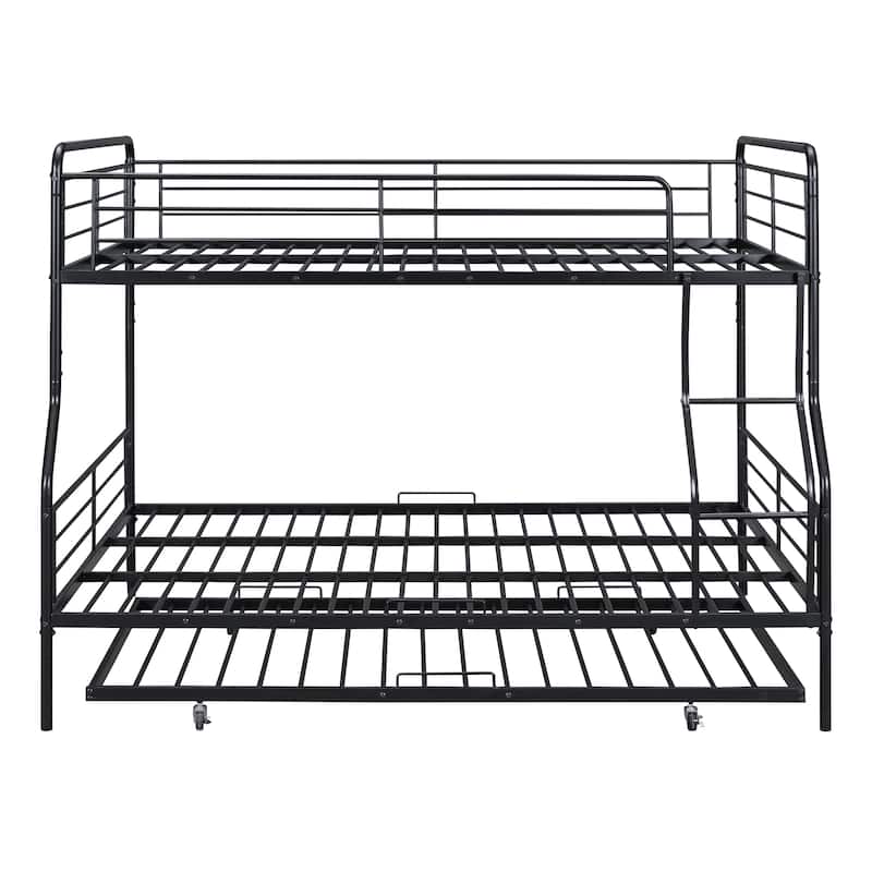 Full XL Over Queen Metal Bunk Bed with Twin Size Trundle, White