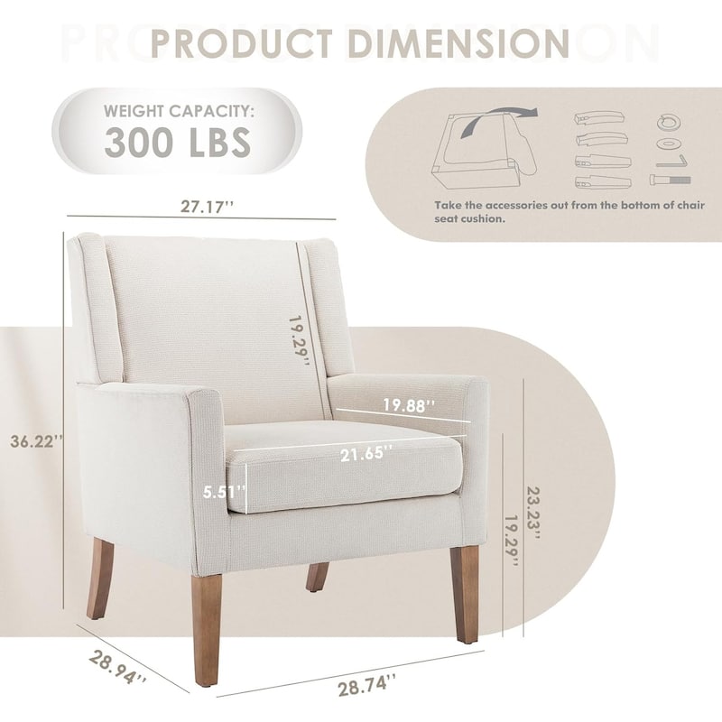 Mid-Century Linen Wing Chair - Tailored Channel Tufting & Walnut Tapered Legs, Compact Accent for Reading Nooks