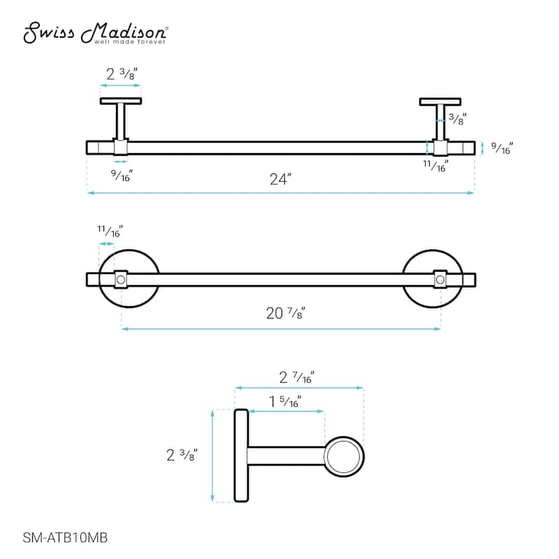Verre Acrylic Towel Bar In Matte Black - 24.02" x 0.59" 2.36"