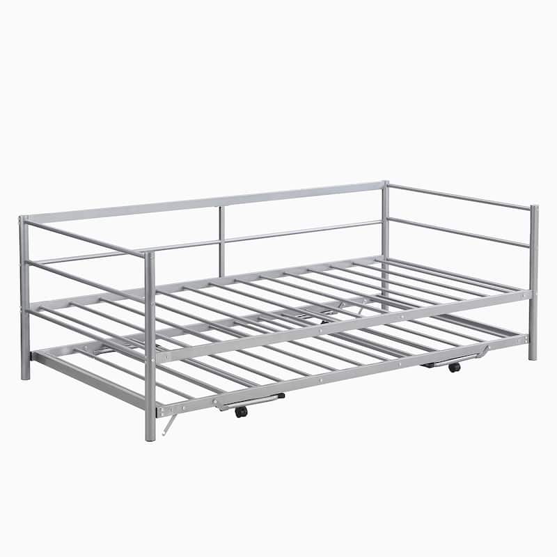 Twin Size Metal Daybed with Adjustable Trundle