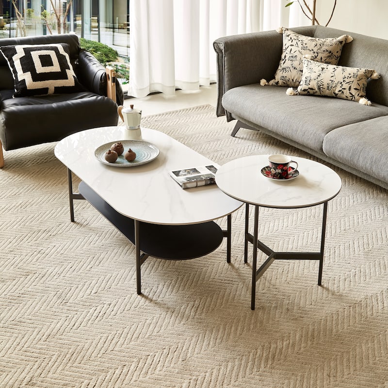 GDF Studio - Belfair Modern Ceramic Top Coffee Table with Wood Shelf