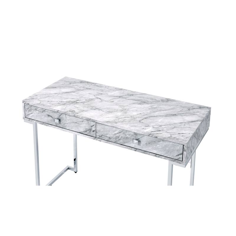 Sophisticated Chrome-Finished Writing Desk with Faux Marble Top and Spacious Storage