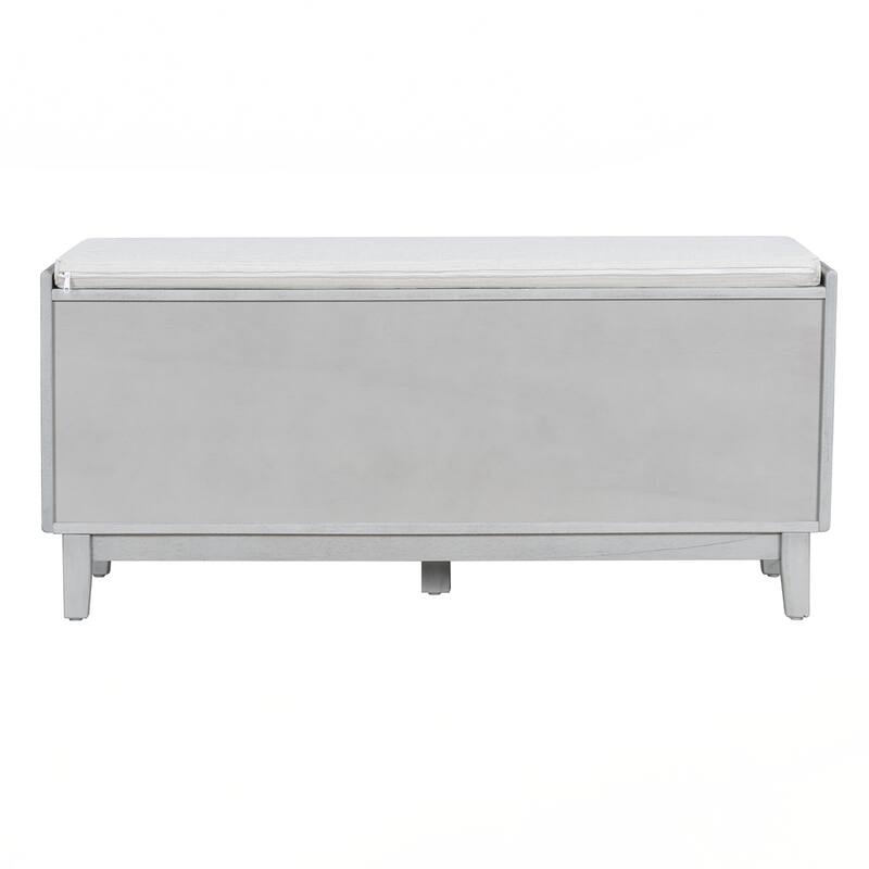 Rattan Entryway Bench with Storage, Cushioned Shoe Bench with Double Doors