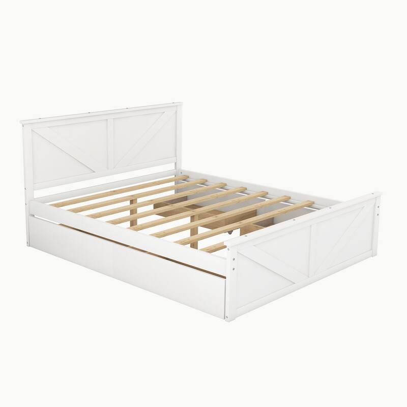 Wooden Platform Bed with Four Drawers