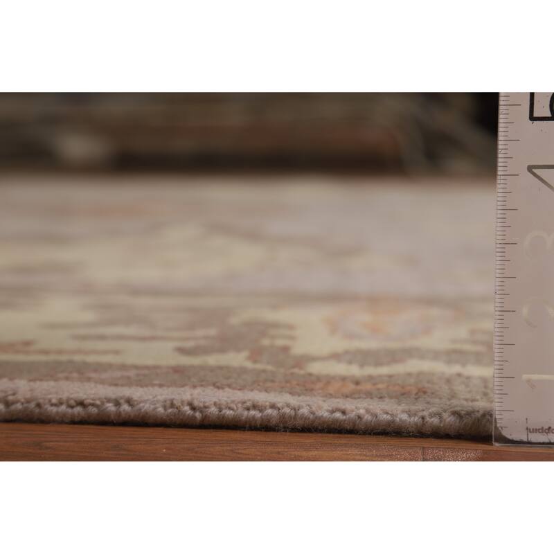 Floral Gray Oushak Indian Area Rug Hand-Knotted Wool Carpet - 9'2" x 12'0"