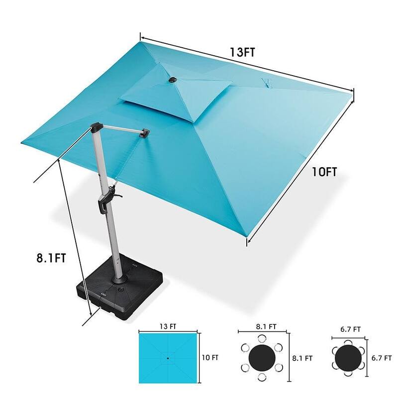PURPLE LEAF 10 x 13ft Outdoor Rectangle Large Cantilever Umbrella with Base