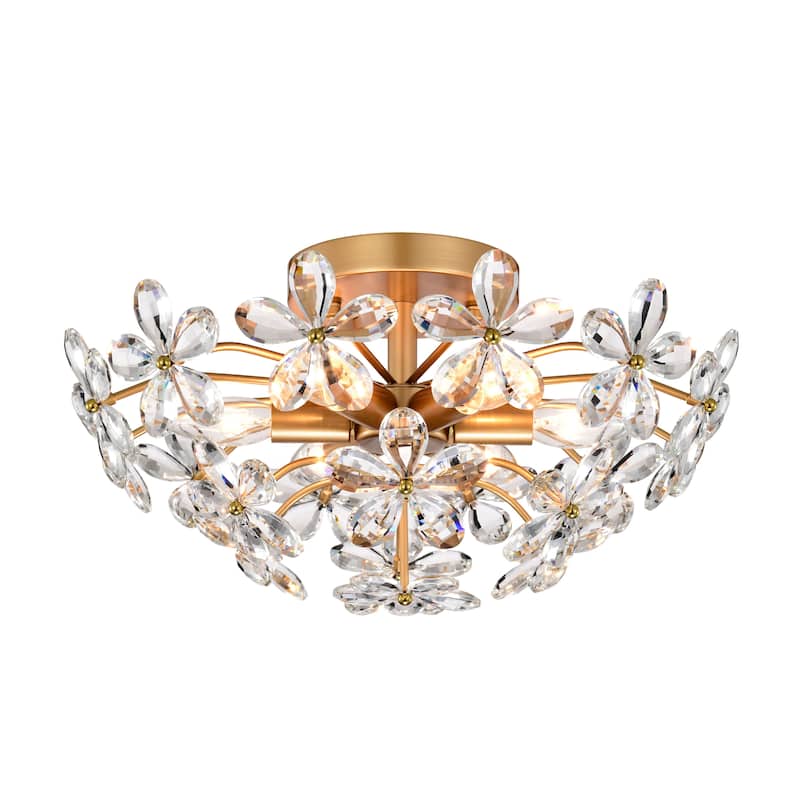 Rosa 6-Light Brushed Silver-ish Champagne Flower Crystal Flush Mount