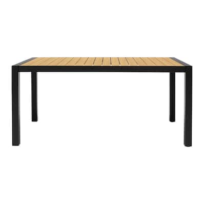 Outdoor Aluminum Dining Table with Slatted Top, Black