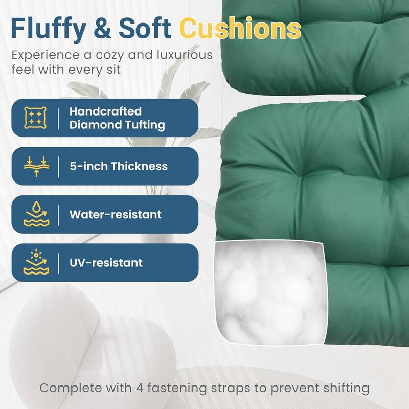 Light Green Egg Rocking Chair with Ottoman, Wicker Lounge