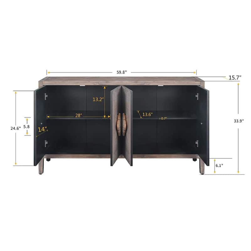 Carved Flower Door Handle, Antique Four Door Cabinet for Living Room
