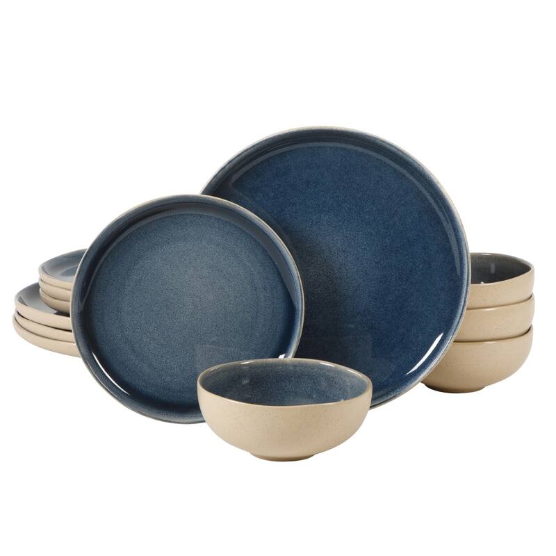 Gibson Elite Manila Bay 16-Piece & 12-Piece Stoneware Reactive Glaze Modern Artisan Dinnerware Set, Service for 4