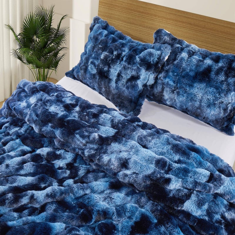 Dual-Side Fluffy Sherpa Comforter Set, Winter Plush Fuzzy Bedding Set