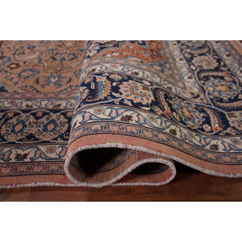 Traditional Mashad Persian Vintage Area Rug Hand-Knotted Wool Carpet - 8'4"x 11'2"